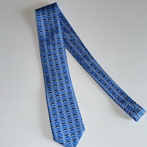 👔EUC Tailorbyrd Men’s Tie - Blue with Mini Mustaches - Picture 4 of 6